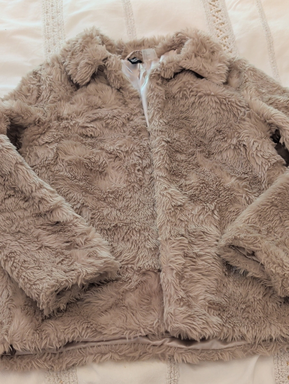 H&M Plush Faux Fur Bomber Jacket - Taupe